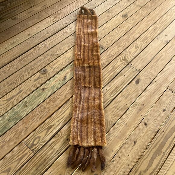 Antique Art Deco Era Genuine Mink Fur Stole Scarf - Crocheted Fur Tassels - Long - Picture 7 of 8